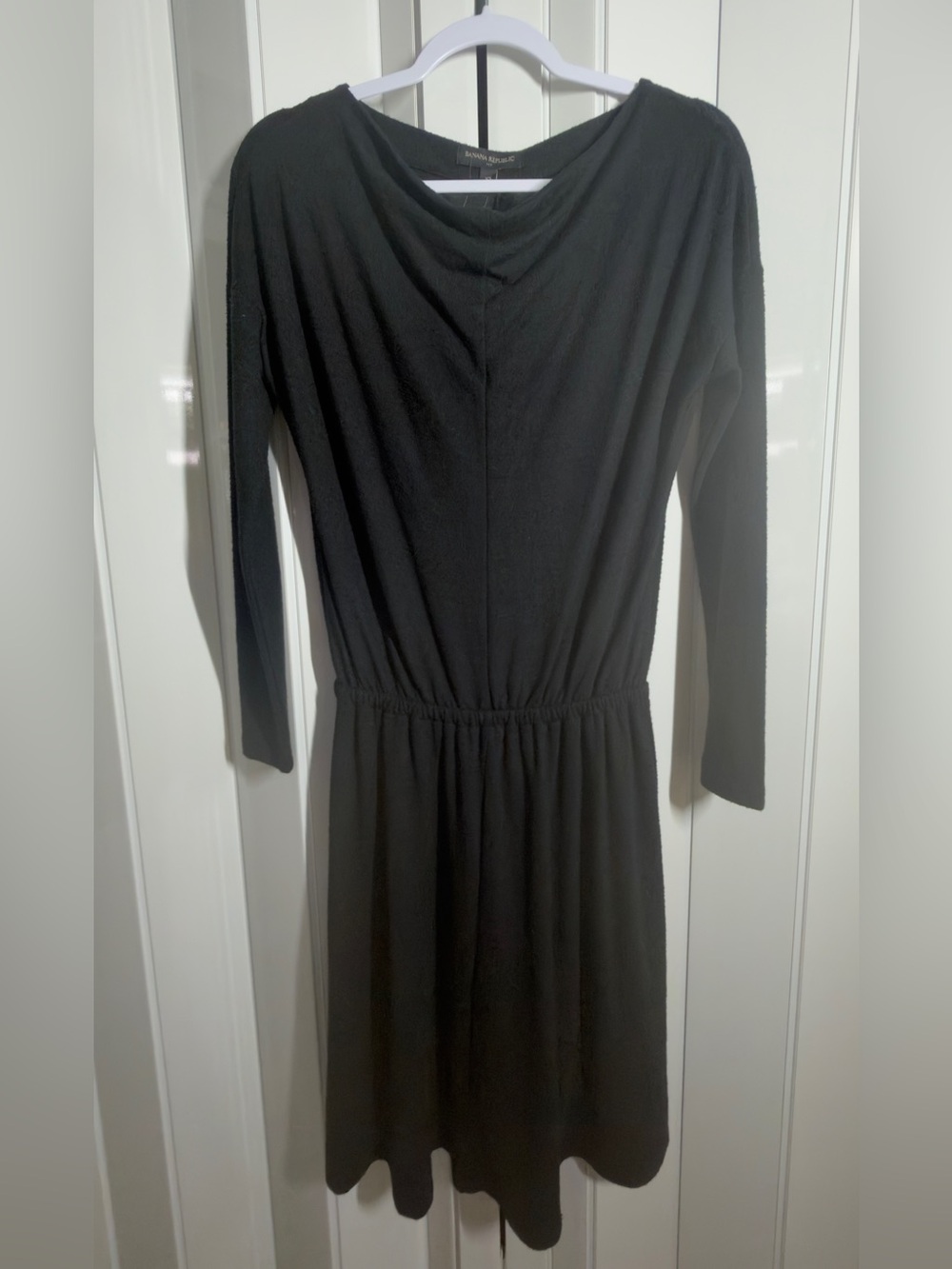 Banana Republic Black Long Sleeve Draped Waist Dress
